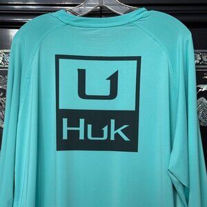 Huk Performance Long-Sleeve Shirt XXL Aqua Blue Polyester Spandex Fishing